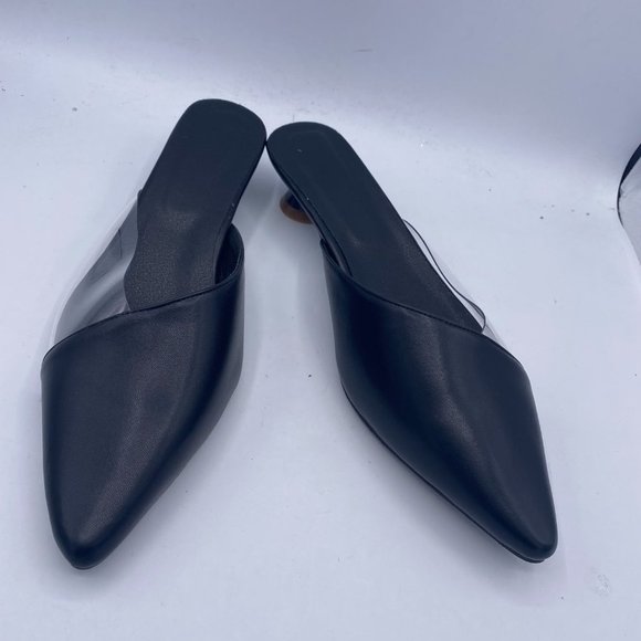 Black Clear PVC Pointy Toe Mules Slip On Sandals - Picture 2 of 9